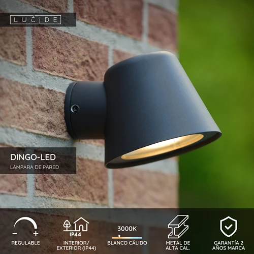 Lucide DINGO-LED - Lámpara de pared Dentro/Fuera - LED Regul. - GU10 - 1x5W 3000K - IP44 - Antracita - USP